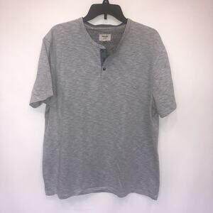 Julian & Mark Button Up Adult XL Mens Short Sleeve Collarless Gray Shirt